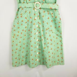 HANDMADE Vintage Womens Size M 12 - 14 Green Floral Collared Dress Homemade Belt 3