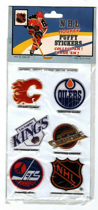 1983 - 84 Funmate Puffy Stickers Card Teams Logo Oilers Kings Flames