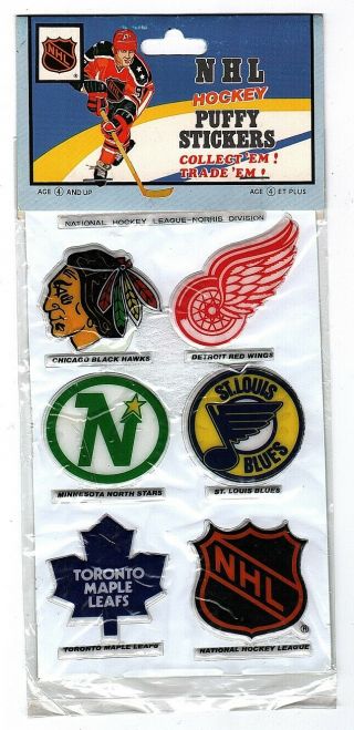 1983 - 84 Funmate Puffy Stickers Card Teams Logo Leafs Red Wings Black Hawk