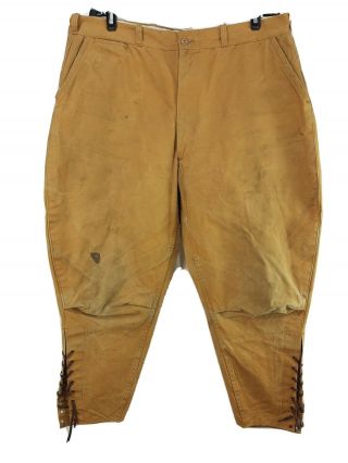 Vintage 1960s Tan Canvas Hunting Pants Mens Size 38 Braided Cuffs