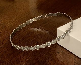 Vintage Beau Sterling Silver 925 Hearts & Flowers Bangle Bracelet 7.  82 G