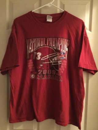 Alabama Crimson Tide 2009 Bcs National Champions Vintage Red T - Shirt Size Xl