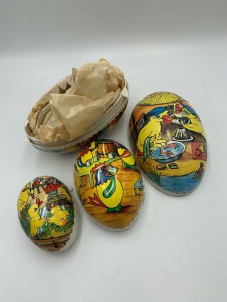 Vintage Nestler Paper Mache Easter Egg Set 3 Nested Candy Containers E Germany