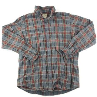 Vtg Ll Bean Long Sleeve Flannel Button Up Shirt Mens Large Tall Gray Red Plaid