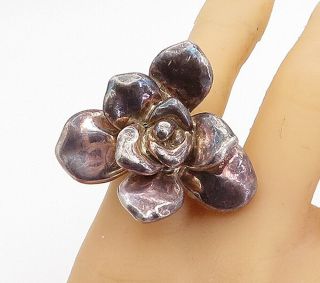 925 Sterling Silver - Vintage Hollow Sculpted Flower Band Ring Sz 8 - R16877