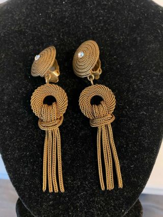 Vintage Pierre Lorion Sylvia Karels Paris Goldtone Clip Earrings With Rhinestone