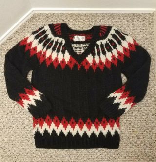 Vintage 100 Wool Thick Hand Made Greece Pullover Sweater L Unisex.