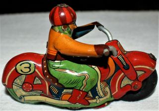 Vintage Friction Tin Litho Motorcycle / Figure Rider / Made In Japan