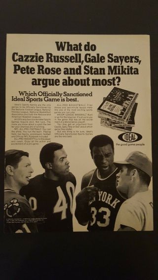 Vintage 1969 Ideal Games Print Ad Pete Rose Stan Mikita Gale Sayers Advertising