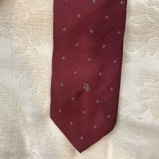 Vintage Christian Dior Red Silk Fleur De Lis Fleur - De - Lis Necktie Tie