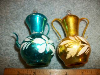 Vintage Set Of 2 Mercury Glass Christmas Urn & Teapot Ornaments.  W.  Germany