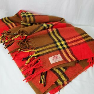 Vintage Troy Leisure Blanket Red Plaid Wool Picnic Stadium Throw 55x55 Nh Usa