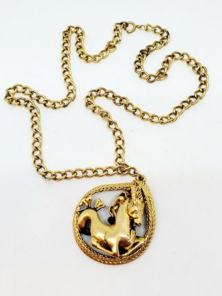 Vintage Mid - Century Tortolani Zodiac Capricorn 24k Gold Plated Necklace