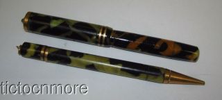Vintage Conklin Endura Ring Top Fountain Pen & Pencil Set Marbled Green/black