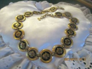 Vintage  Christian Dior  Signature Black And Gold Necklace - Signed