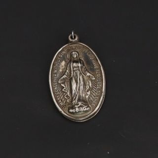 Vtg Sterling Silver Religious Catholic Virgin Mary Medal Pendant - 13.  5g