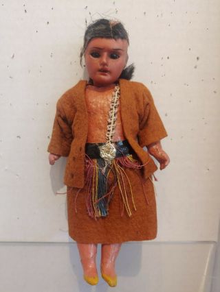 Antique Bisque Head 7 1/2 " Doll W Clothing
