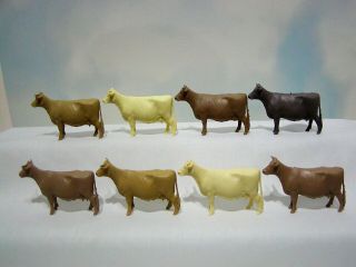 8 Vintage Marx Farm Playset Prize Livestock Brown Swiss Cows