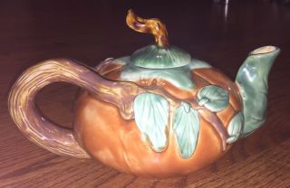 Vintage Pumpkin Teapot Tea Pot Porcelain Bisque Ceramic