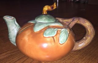 Vintage Pumpkin Teapot TEA POT Porcelain Bisque Ceramic 3