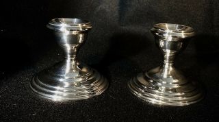Vtg.  National Silver Co Set Of 2,  3” Weighted Sterling Silver Candlesticks