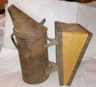 Rare Vintage Dadant & Sons Bee Hive Smoker Leather Bellows 4122 On Wood Bellow