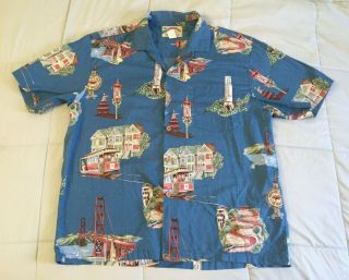 Paradise Found Hawaiian Shirt L Vintage Vtg San Francisco Golden Gate Bridge