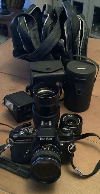 Vintage Bundle Konica Autoreflex Tc 35mm Camera,  Lenses,  Accessories
