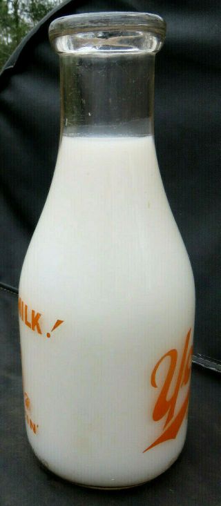 VTG Young ' s Milk Grove City PA Orange Pyro ACL 1 - Quart Dairy Bottle Crying Baby 3