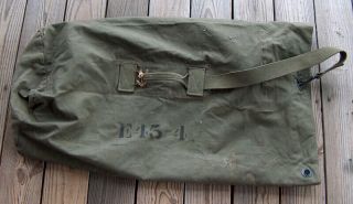 ESTATE FIND Vintage 1943 US ARMY WWII CANVAS DUFFLE BAG Named Soldier HENDRIX 2