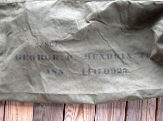 ESTATE FIND Vintage 1943 US ARMY WWII CANVAS DUFFLE BAG Named Soldier HENDRIX 3