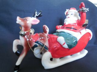 Vintage Kreiss & Company Santa In Sleigh With Reindeer