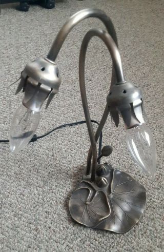 Vintage Metal Lily Pad Tiffany Style Table Lamp,  Without Tulip White Sconces.