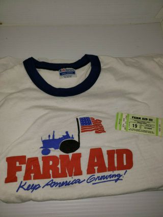 1987 Farm Aid Shirt Vintage 80s Neil Young Lou Reed Joe Walsh Xl W/ Ticket Stub