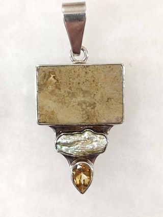 Vintage Multi Stone Charles Albert Pendant Fine Sterling Silver Amber & Other