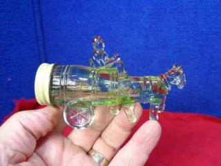 Vintage Green Glass Candy Jar Container Bottle Metal Screw Top Horse & Cart