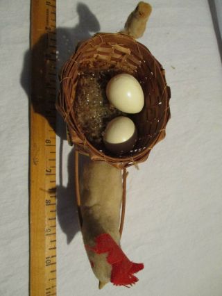 Vintage EASTER chicken/rooster pulling woven basket cart w/eggs baby chick WOW 3