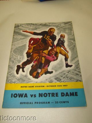 Vintage Oct 1947 Iowa Vs Notre Dame College Football Program