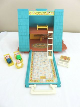 Vintage Fisher Price Play Family A Frame With Furniture Ladder People 990 1974