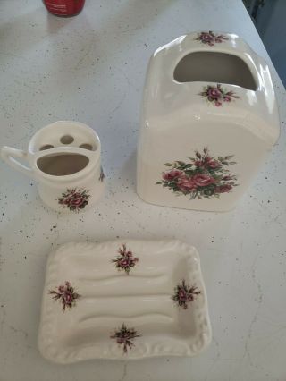 Vintage Athena Rose Rhapsody 3 Pc Set Shabby Chic Victorian Style Tissue,  Cup,  &