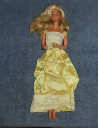 Vintage Barbie Doll - Mod Era Superstar Barbie In Long Yellow Dress - Taiwan