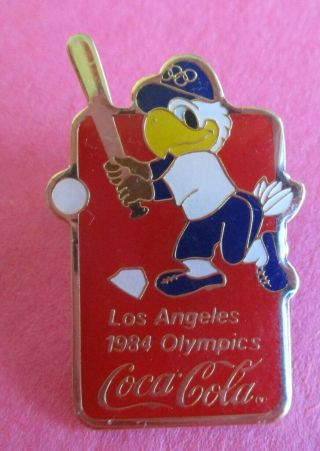 Sam Hitting A Baseball Los Angeles Coca - Cola Sponsor Olympic Pin