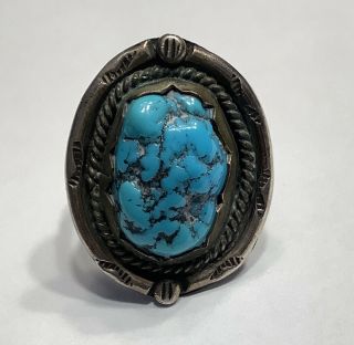 Vtg Old Pawn Navajo Sterling Silver Turquoise Ring Size 6.  5 (6g)
