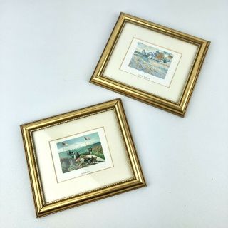 Vintage Set Of 2 Miniture Gold Framed Art Work Van Gogh Monet Countryside Ocean