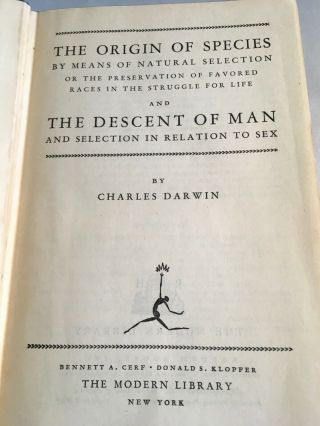 Charles Darwin THE ORIGIN OF SPECIES & THE DESCENT OF MAN Modern Library c.  1940 3
