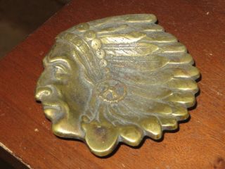 Vintage Old Metal Brass Indian Native Chief Head Dish