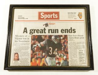 Walter Payton Tribute Framed Northwest Herald Newspaper Nov 2,  1999 ^ Bears