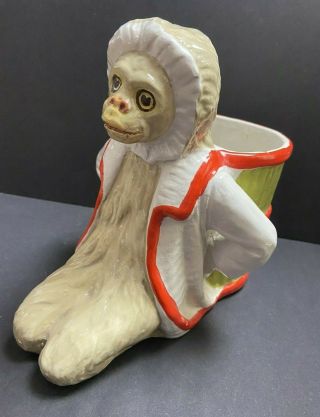 Vintage Porcelain Italy Majolica Monkey Figure Planter Italia Italian Ceramic