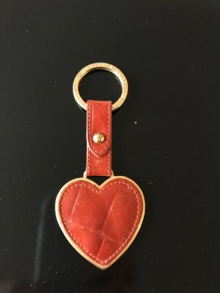 Printed Leather Burbbery Heart Key Fob Gold Hardware Red Gorgeous Vintage