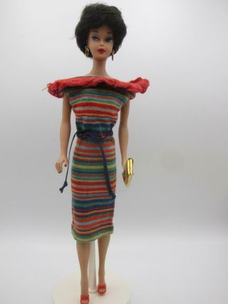 Striped Knit Sheath Dress Pak Outfit Gold Purse Barbie Midge Doll Vintage